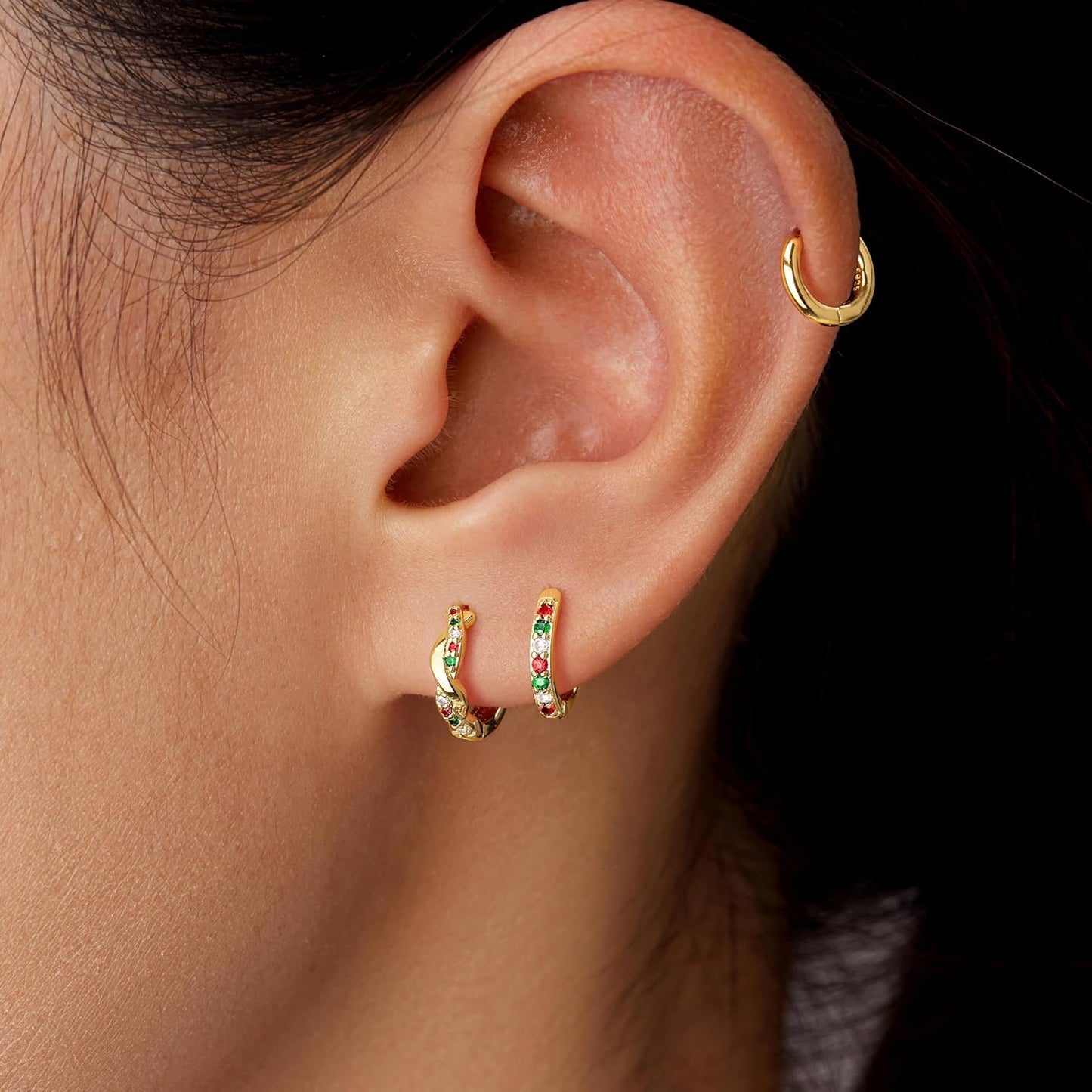 Inerney Gold Huggie Hoop Earrings Set for Women, Dainty Small Sterling Silver Earring Stacks Hypoallergenic Jewelry for Multiple Piercings