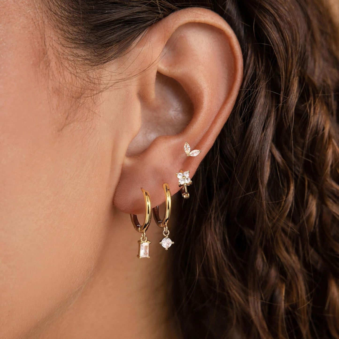 Gold Earrings for Women, 14k Gold Plated Dangle Huggie Earrings for Women Trendy Dainty Gold Hoop Earring Stacks  Pearl Chain Drop Cartilage