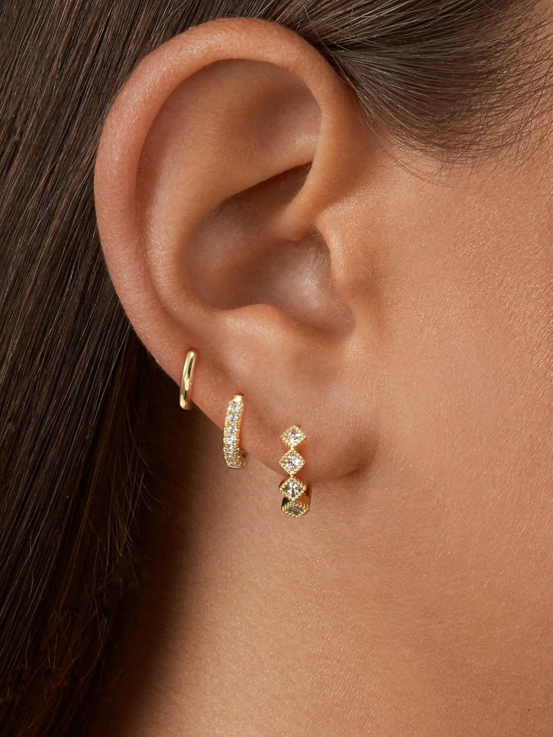 Gold Hoop Earrings Set for Women Trendy, 14K Gold Plated Chunky Hypoallergenic Small Diamond Cartilage Hoops Cute Cubic