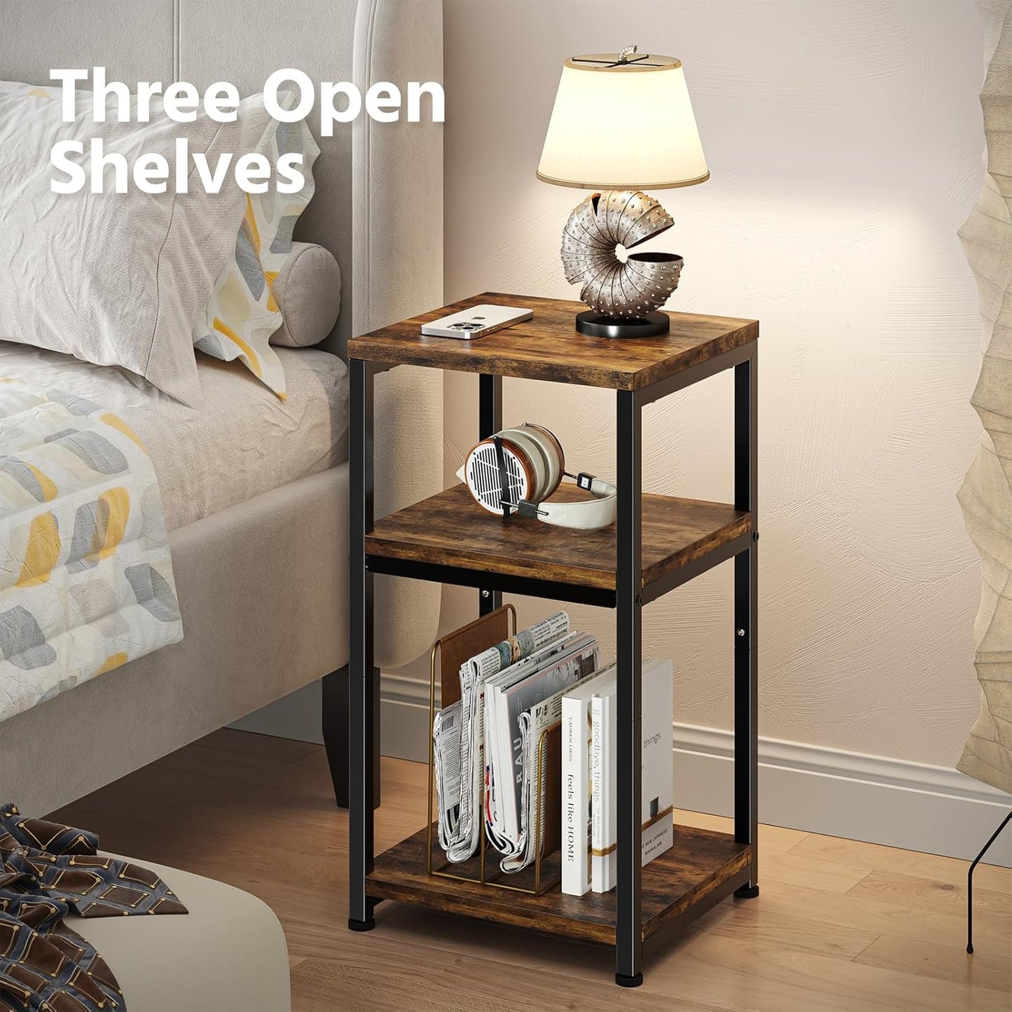3 Tier End Table, Side Table Sofa Couch Table for Living Room, Night Stand Storage Shelf