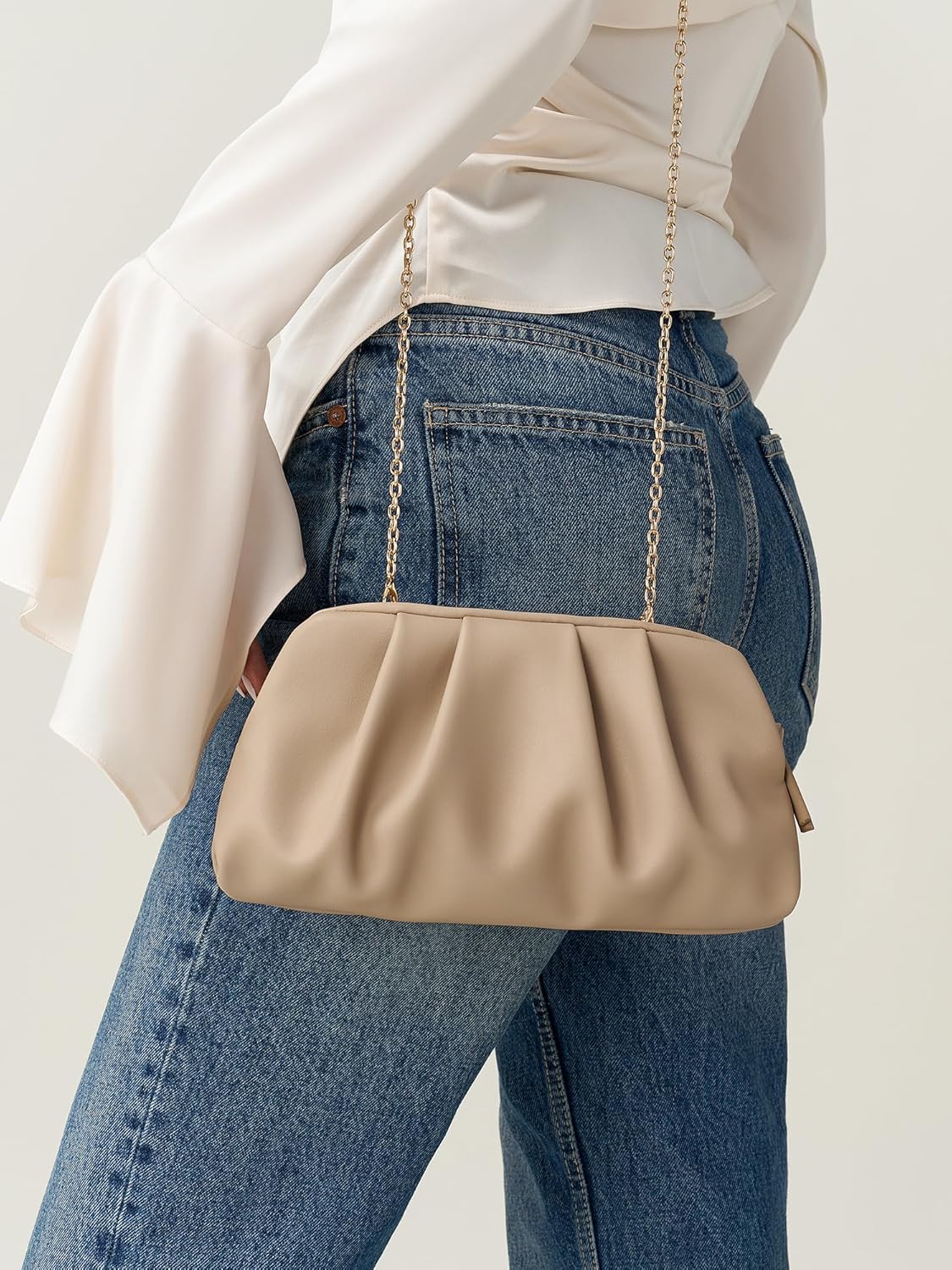 Dressy Vegan Leather Clutch Purse for Women Formal, Soft Pleated PU Evening Clutch for Weddings, Proms