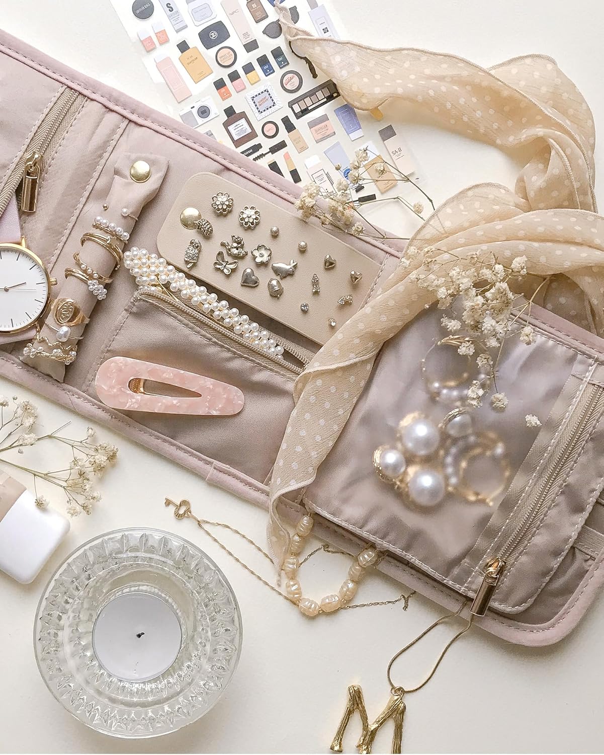 Travel Jewelry Organizer Case Foldable Small Jewelry Roll for Journey Rings, Necklaces, Earrings, Bracelets,Mini