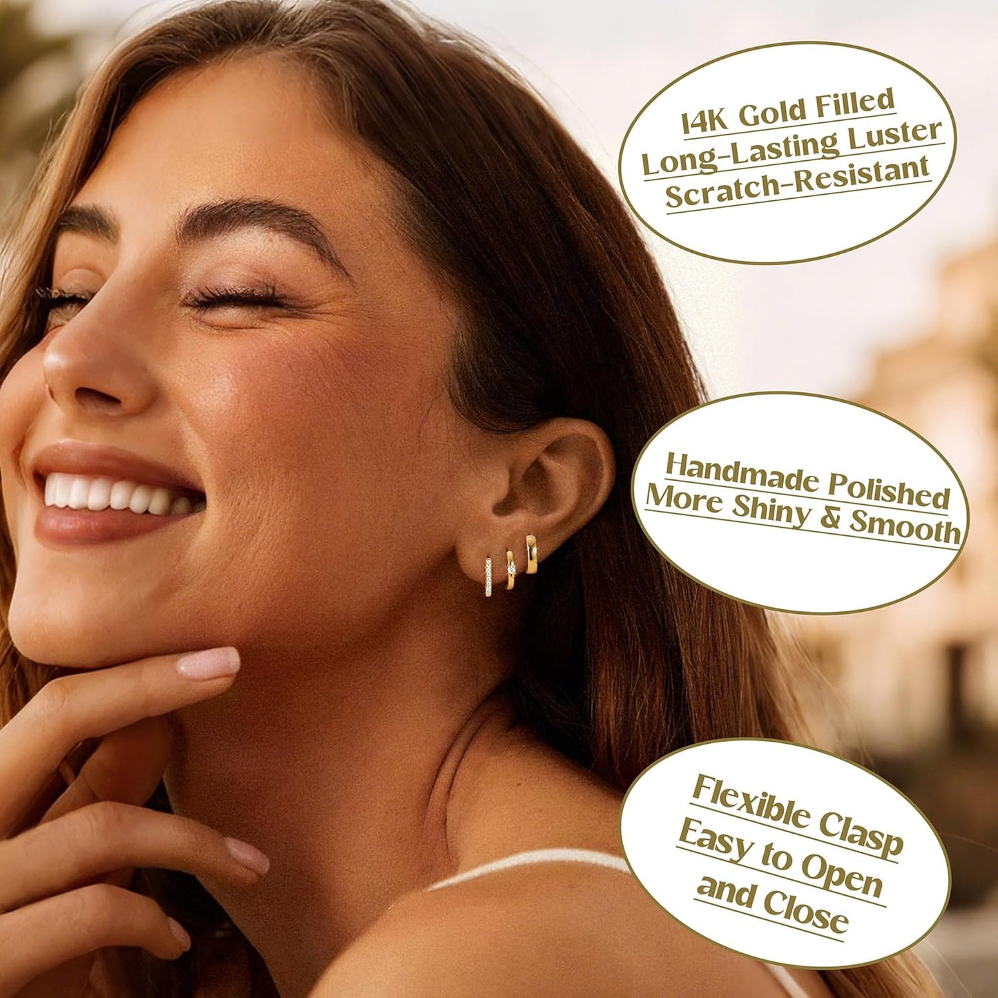 3Pairs 925 Sterling Silver, 14K Gold Plated Small Huggie Hoop Earrings Sets for Multiple Piercing CZ Cartilage Earrings Stacks