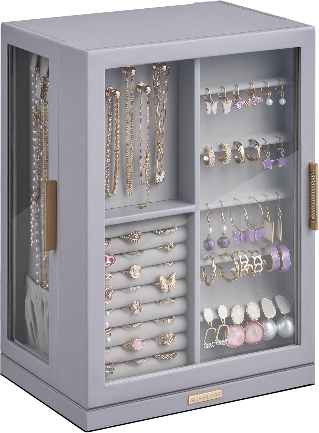 360° Rotating Jewelry Box with 7 Drawers, Spacious Vertical Jewelry Organizer with Glass Window