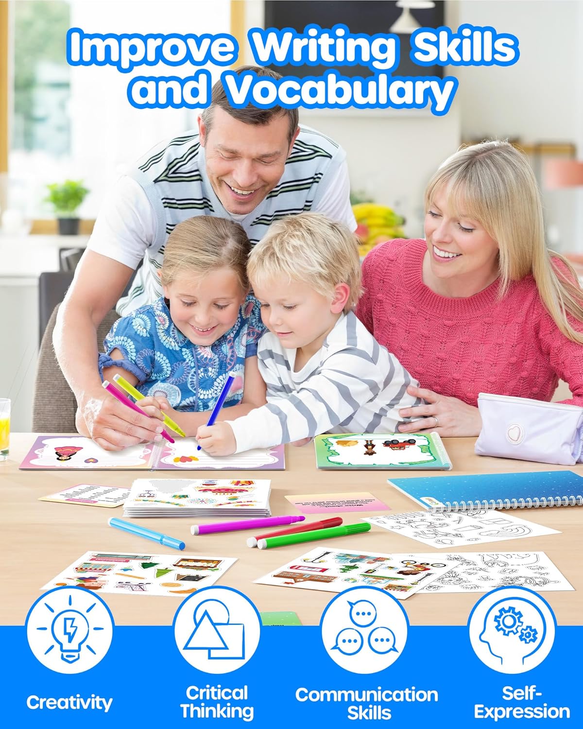 OMOMMD My Storybook Art Kit, Creative Writing & Drawing Activity Set for Boys & Girls, Hardcover Comic Book Making Kit with Stickers, DIY Arts and Crafts Supplies Gifts for Kids Ages 5, 6, 7, 8-12