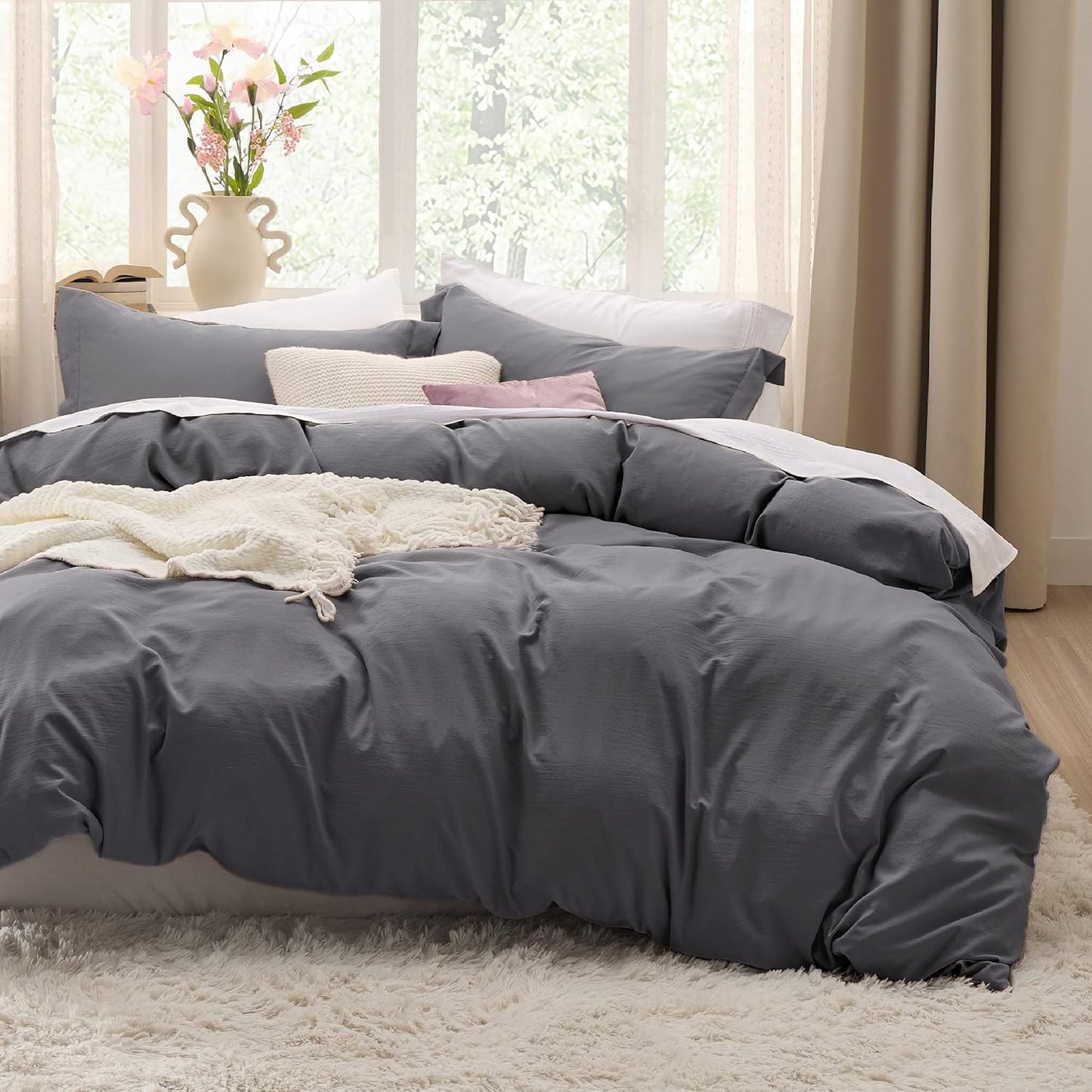 White Duvet Cover Queen Size - 3 count Prewashed Extra Soft Bedding Set