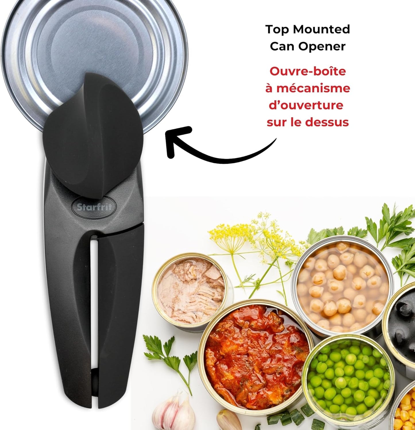 Can Opener - Safe No-Sharp-Edge Design, Holds Lid - Heavy Duty Comfort Grip