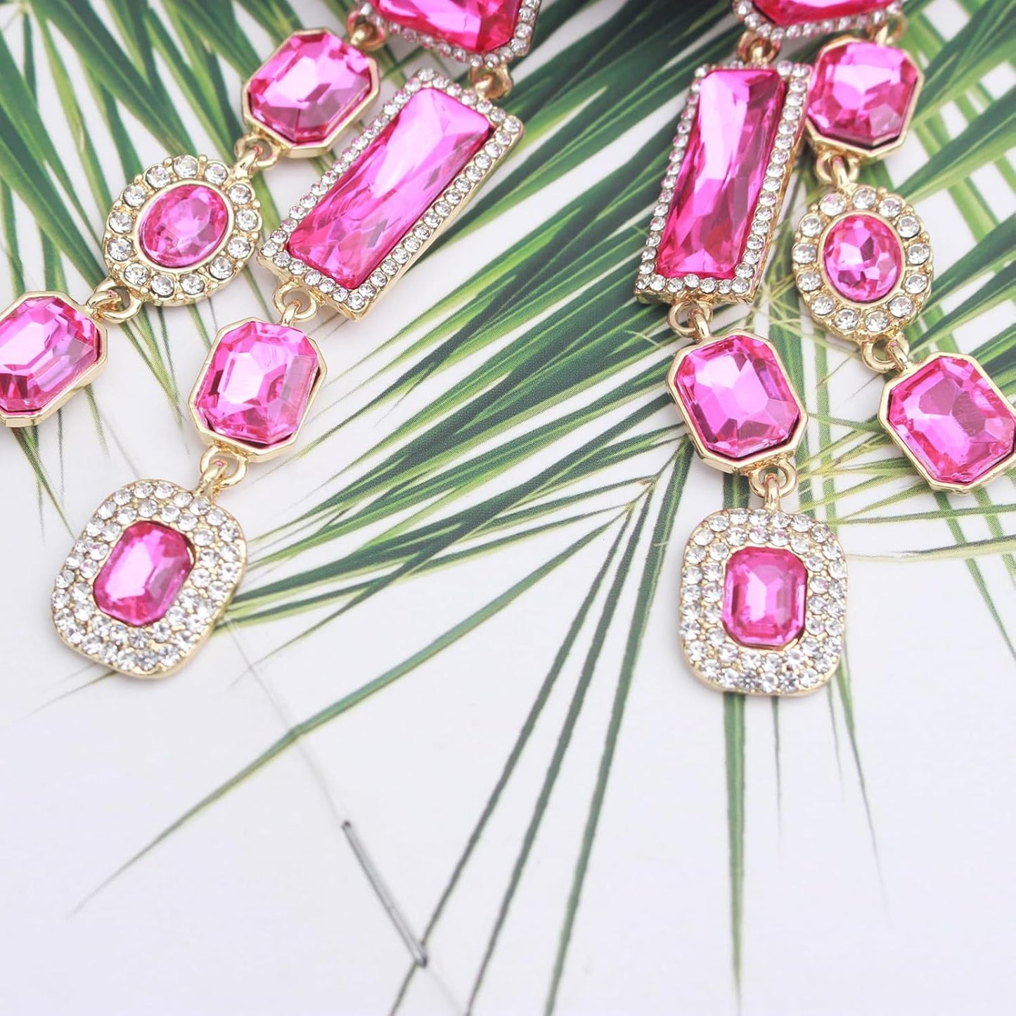 Vintage Rectangle Teardrop Chandelier Earrings, Art Deco Wedding Austrian Crystal Drop Dangle Earrings for Women Party Prom