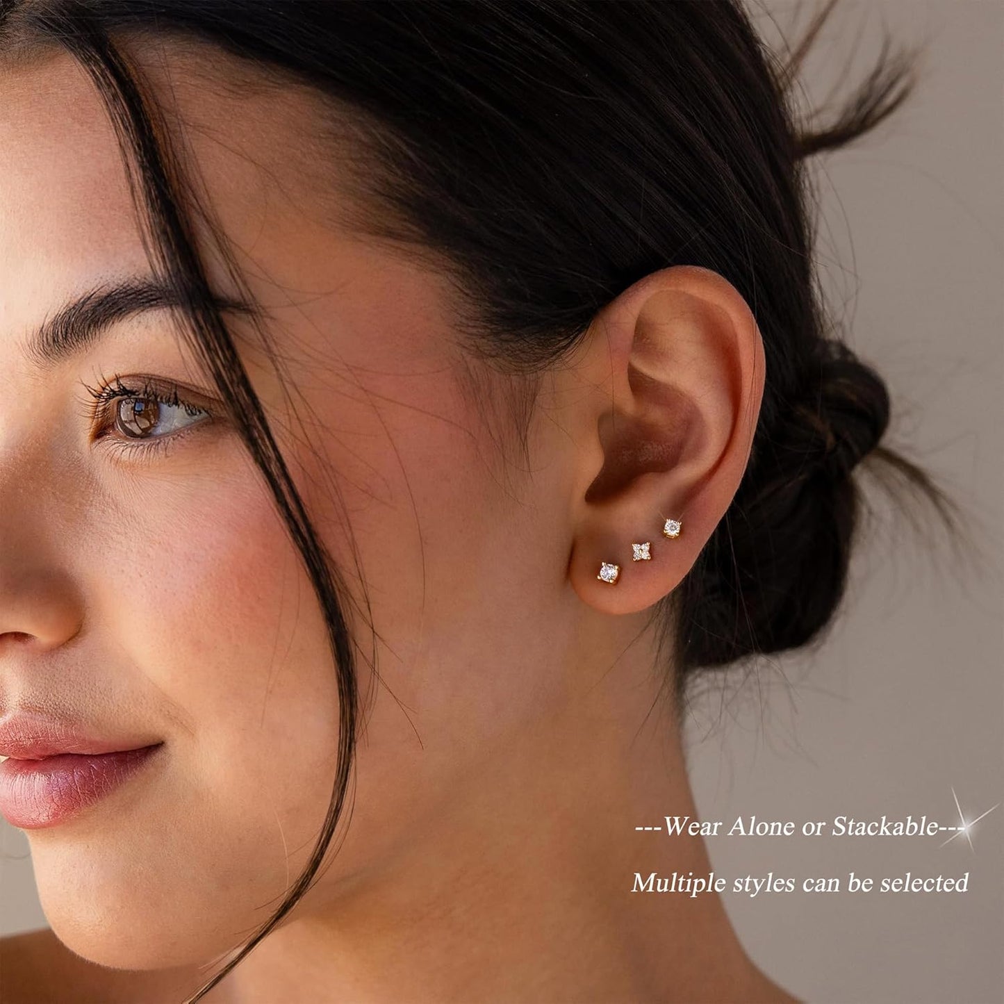 5 Pairs 14K Gold Plated Stud Earrings for Women, Hypoallergenic Earring Sets for Multiple Piercing, Premium Cubic Zirconia Studs