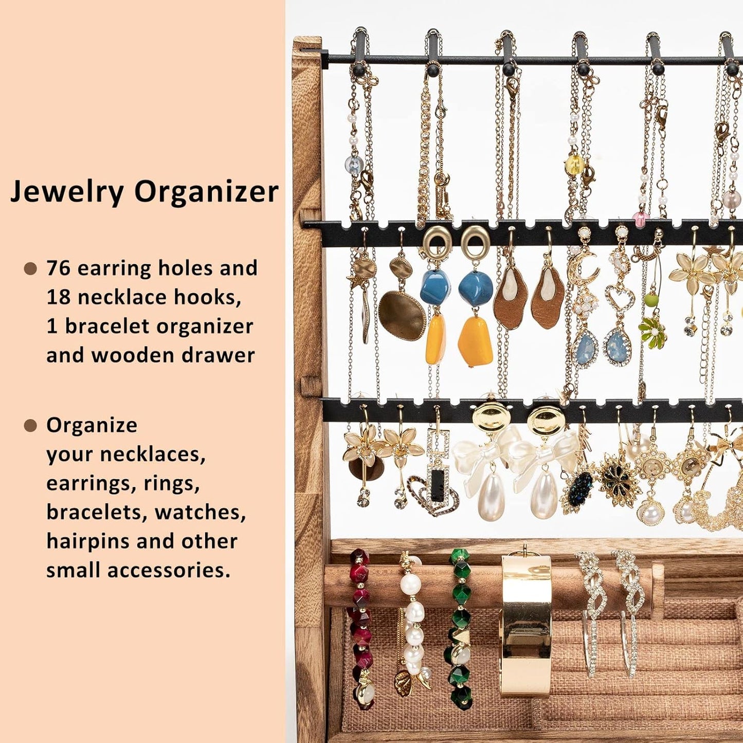 Jewelry Organizer Stand, 5 Layer Earring Holder Organizer with Necklace Holder, Organizer Display