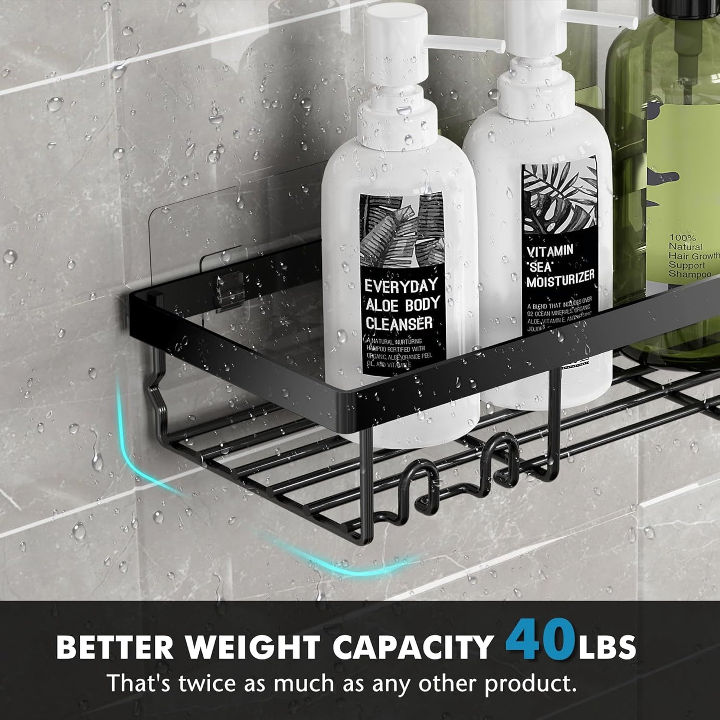 Large Shower Caddy Shelf Organizer Rack, Self Adhesive Black Bathroom Shelves Basket, Organization Storage
