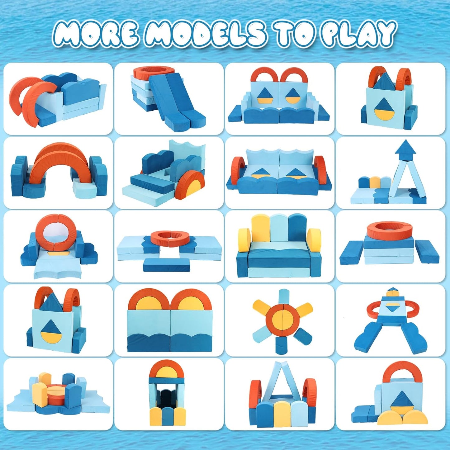 22Pcs Modular Kids Sectional Sofas for Toddler - Kids Sofa Bed for Playroom, Convertible Furniture Ocean Theme