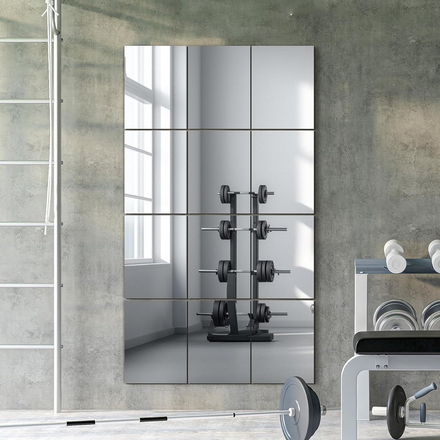 Wall Mirror Tiles, 16"x12"x12count Full Length Home Gym Mirror for Garage, Bedroom,  Over The Door
