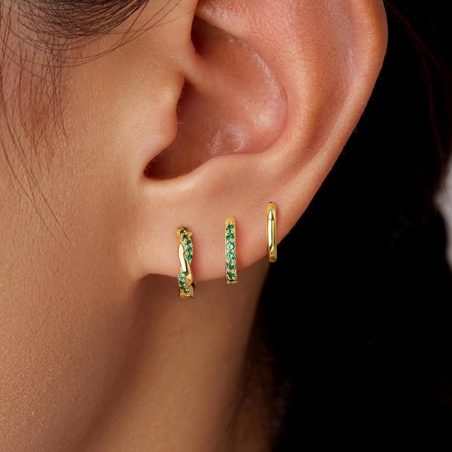 Inerney Gold Huggie Hoop Earrings Set for Women, Dainty Small Sterling Silver Earring Stacks Hypoallergenic Jewelry for Multiple Piercings