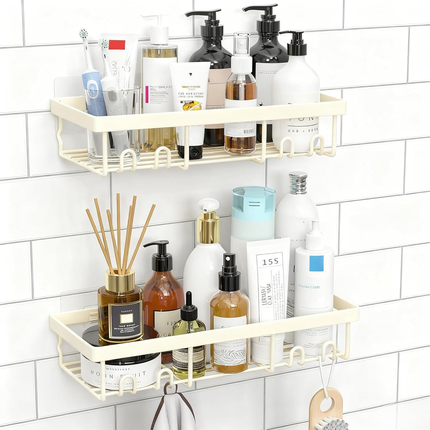 Shower Caddy Shelf Organizer Rack, Self Adhesive Black Bathroom Shelves Basket