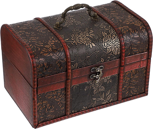Vintage Treasure Chest, Pirate Keepsakes Box , Wooden Storage Box Jewelry Pearl Trinkets