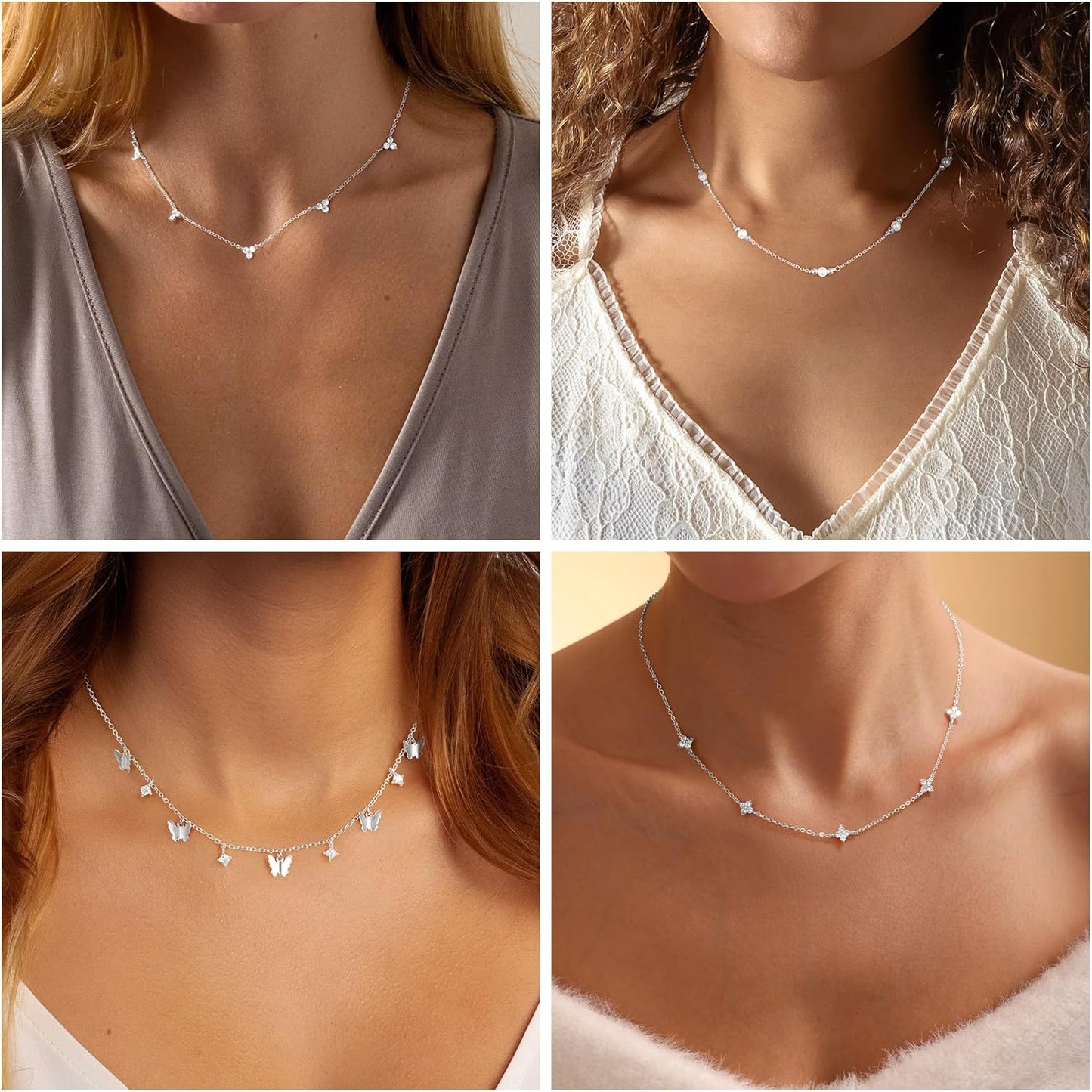 14K Gold Plated Charm Choker Necklace with Pearl & Clover, Cubic Zirconia Dainty Trendy Jewelry Gift for Women