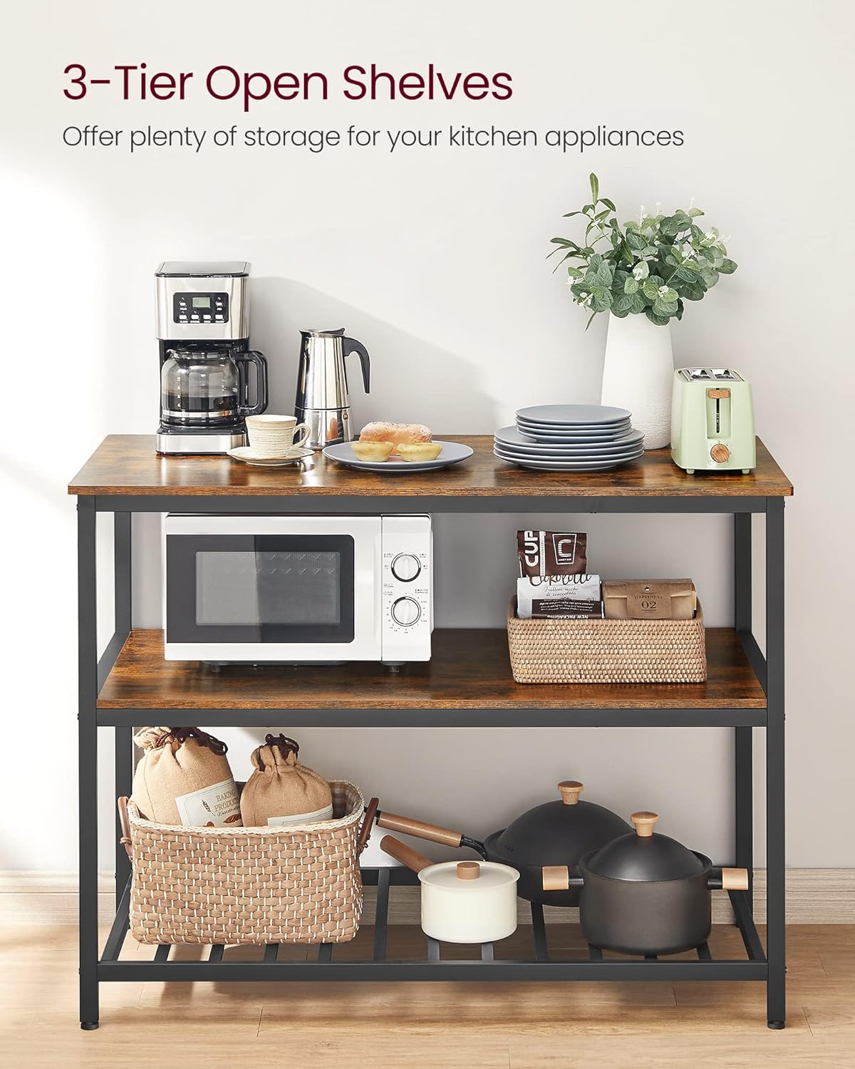 47.2 Inches Width Kitchen Shelf with Large Worktop, coffee table, Stable Steel Structure,Easy to Assemble