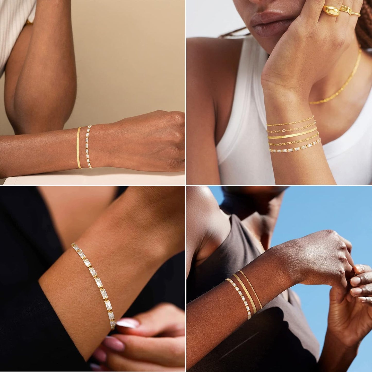 Gold Bracelets for Women, 14K Dainty Gold Plated Stackable Bracelets for Women Trendy Waterproof CZ Tennis Bracelet Set