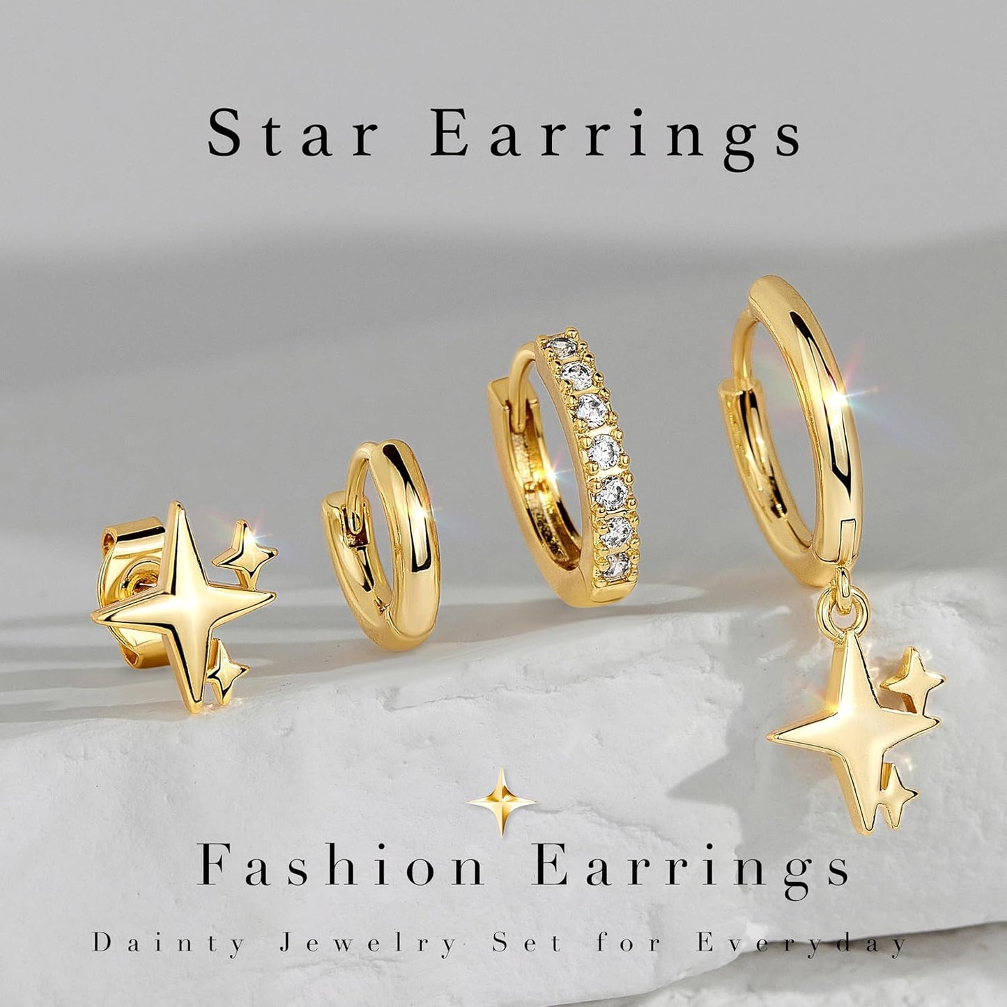 Small Gold Huggie Hoop Earrings Set for Women Men Hypoallergenic 14K Plated Stack Cartilage Earrings, Multiple Piercing