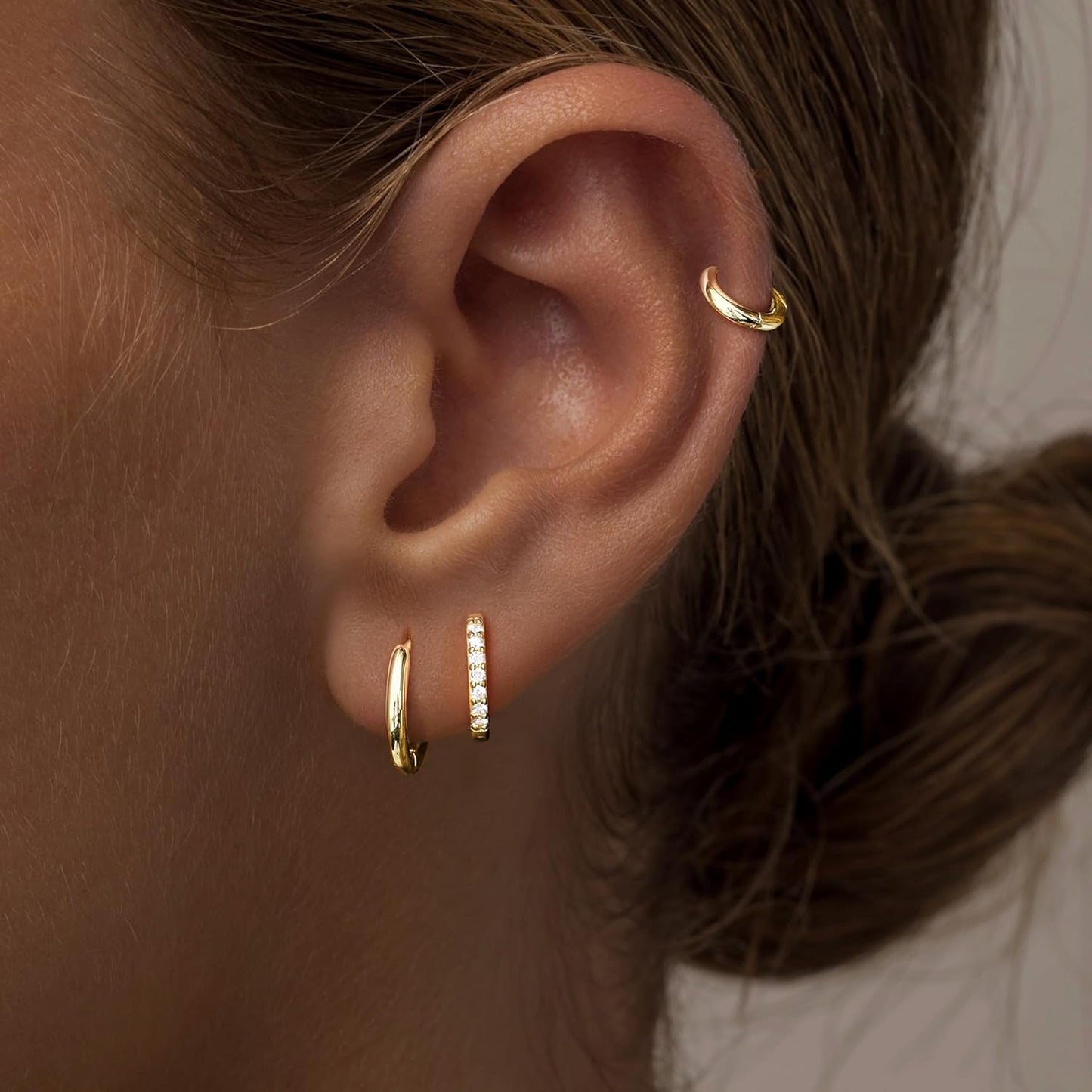 Small Sterling Silver Huggie Hoop Earrings Set for Women, 14K Gold Plated Hoops Stacks for Multiple Piercings