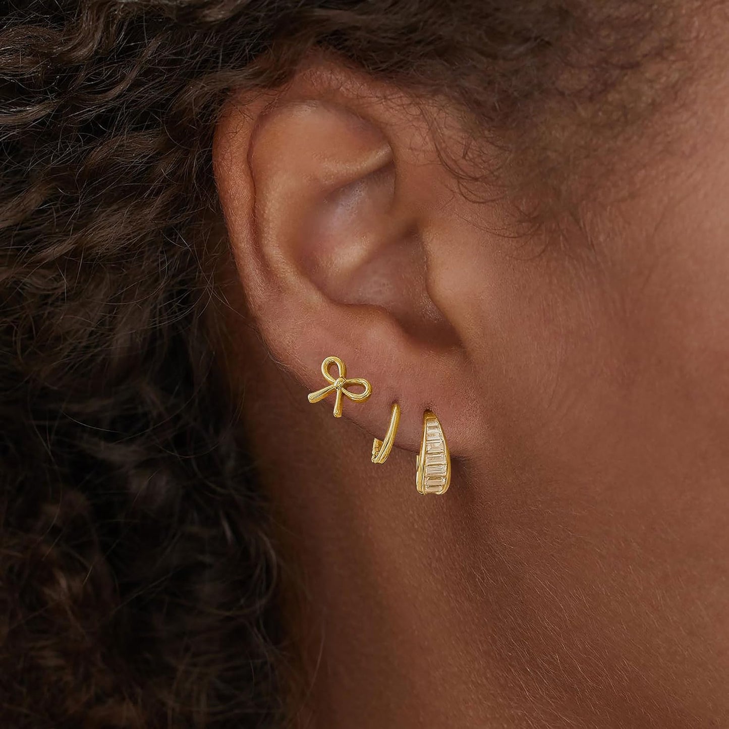 Gold Earrings for Women, 14k Gold Plated Dangle Huggie Earrings for Women Trendy Dainty Gold Hoop Earring Stacks  Pearl Chain Drop Cartilage