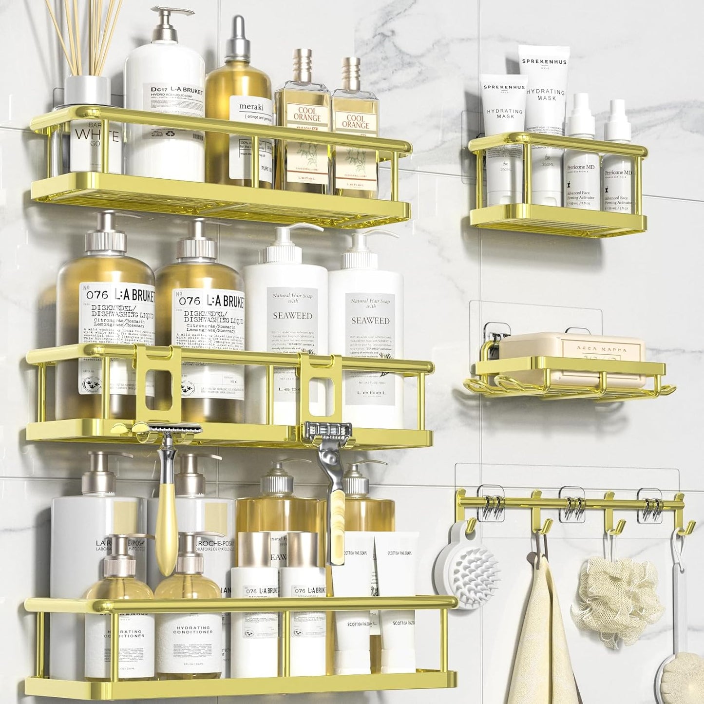 Shower Caddy, No Drilling 6 Pack Large Capacity Bathroom Shelves for Kitchen & Home Decor