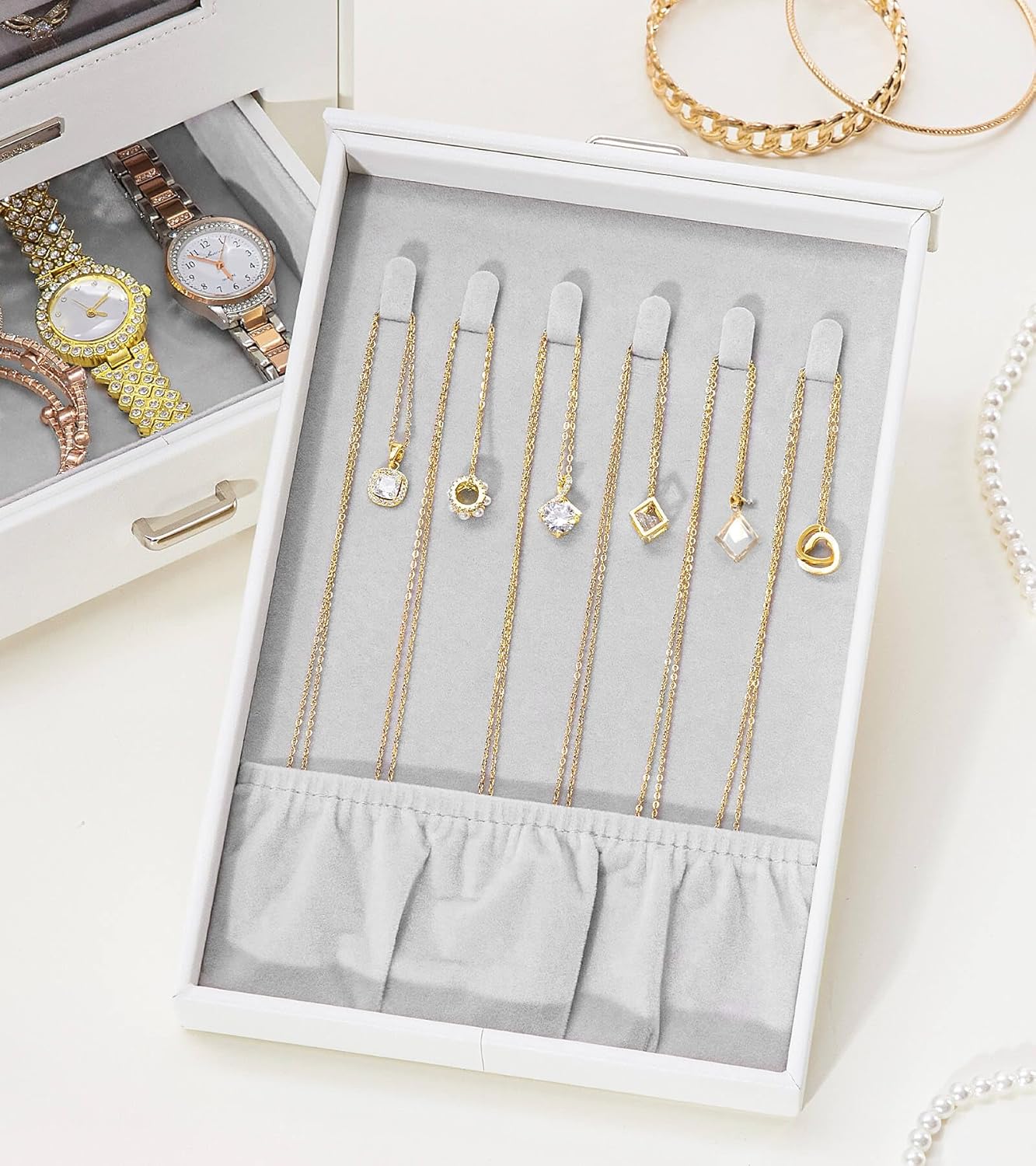 Jewelry Organizer with Transparent Window Necklace Hooks Jewelry Box for Necklaces Rings Earrings Bracelets