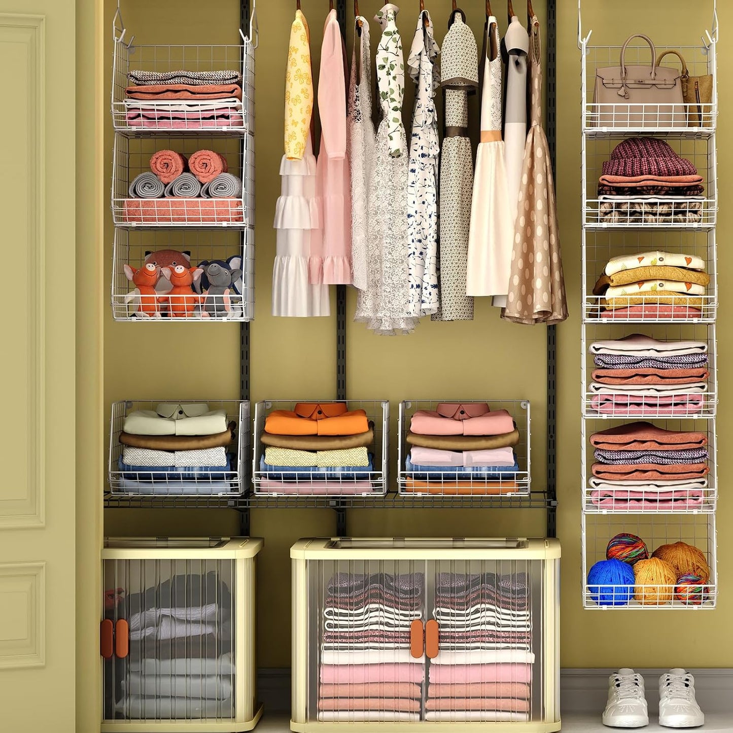 6 Tier Closet Hanging Organizer, Clothes Hanging Shelves with 4 Hanging Hooks 5 S Hooks