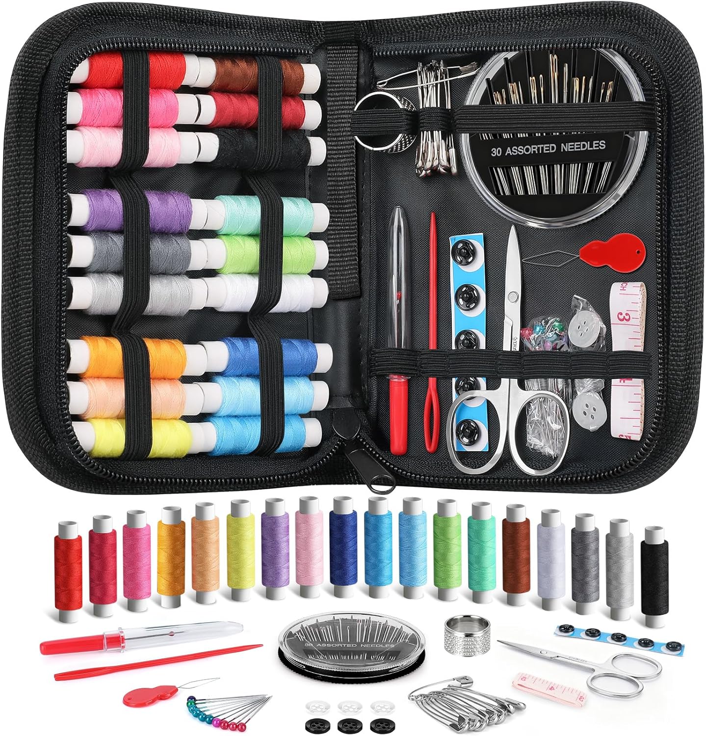 OMOMMD  Sewing Kit Gifts for Mom Grandma Women Men Teen Girls Boys Beginner Traveler, Portable Sewing Supplies Accessories Contains Thread, Needles, Scissors, Dorm Room Essentials (Black, M)