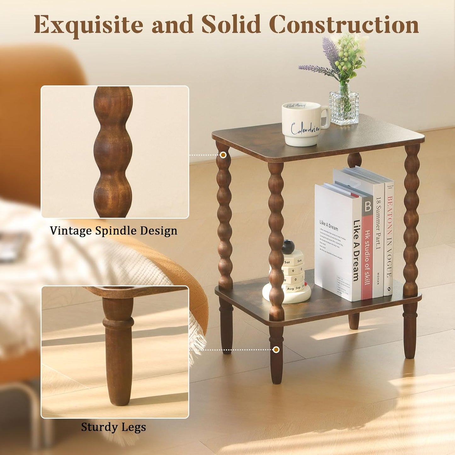 Side Table, Small End Table with Storage Shelf, 2-Tier Small Coffee Tables Living Room