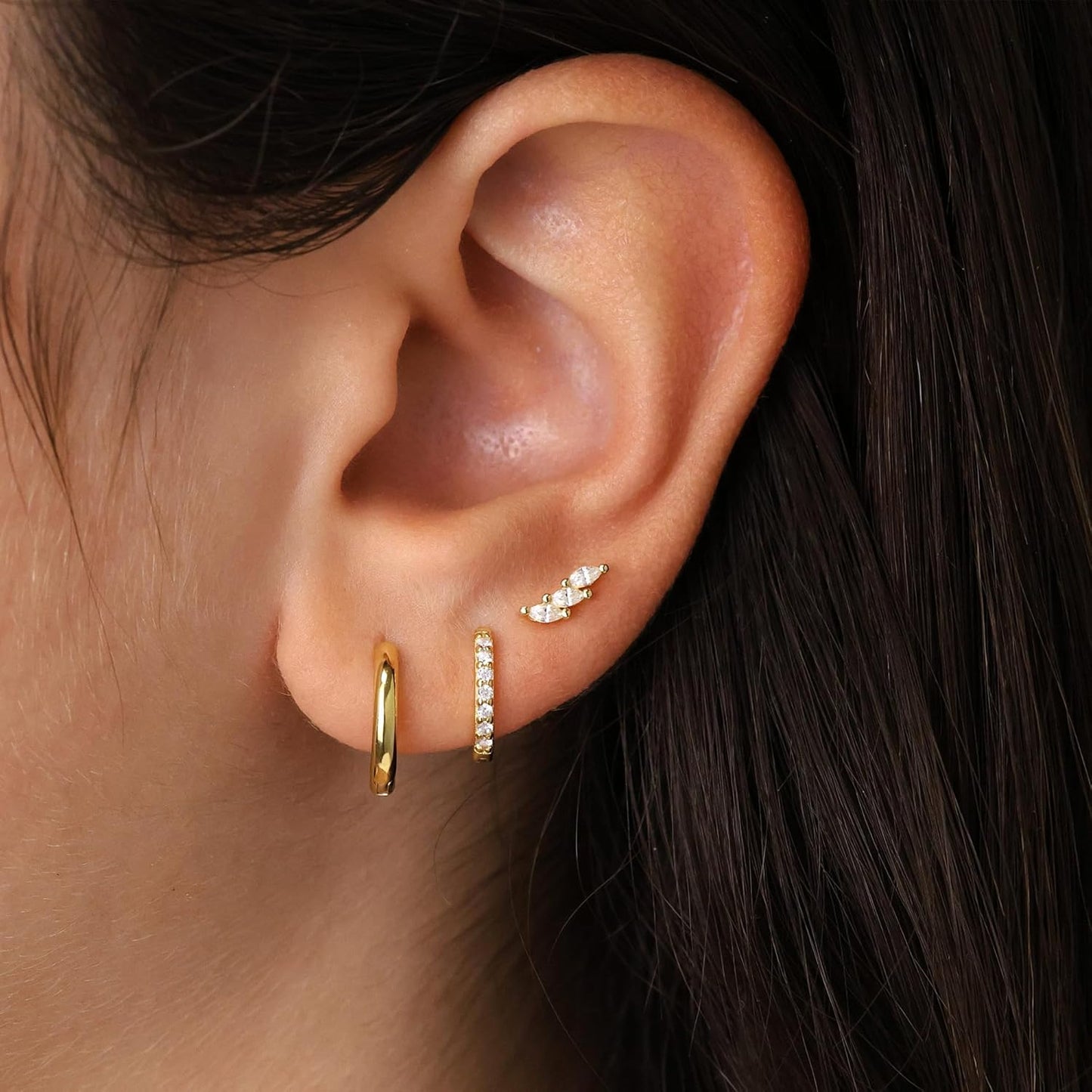 Freekiss 3 Pairs Gold Hoop Earrings Set: Dainty Stud Earrings Trendy Small 14K Gold Plated Hypoallergenic Dangle Cartilage