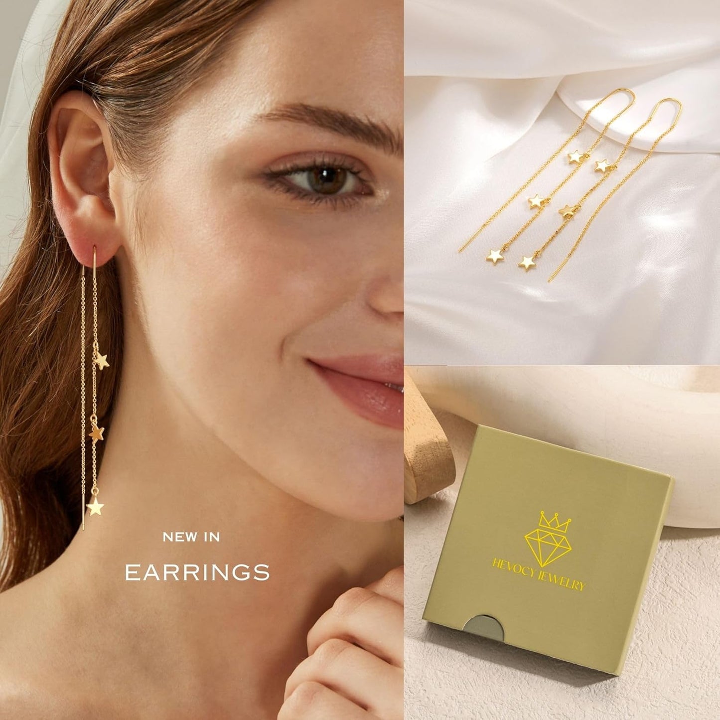 Dangle Threader Earrings for Women: Dainty 14k Gold Plated Drop Long Chain Earrings Trendy  Non Tarnish Elegant Cubic