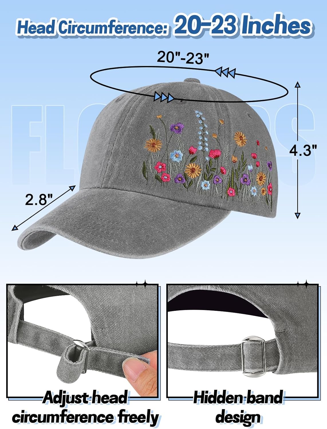 Embroidered Baseball Cap for Girls Women Men - Adjustable Soft Breathable Hats