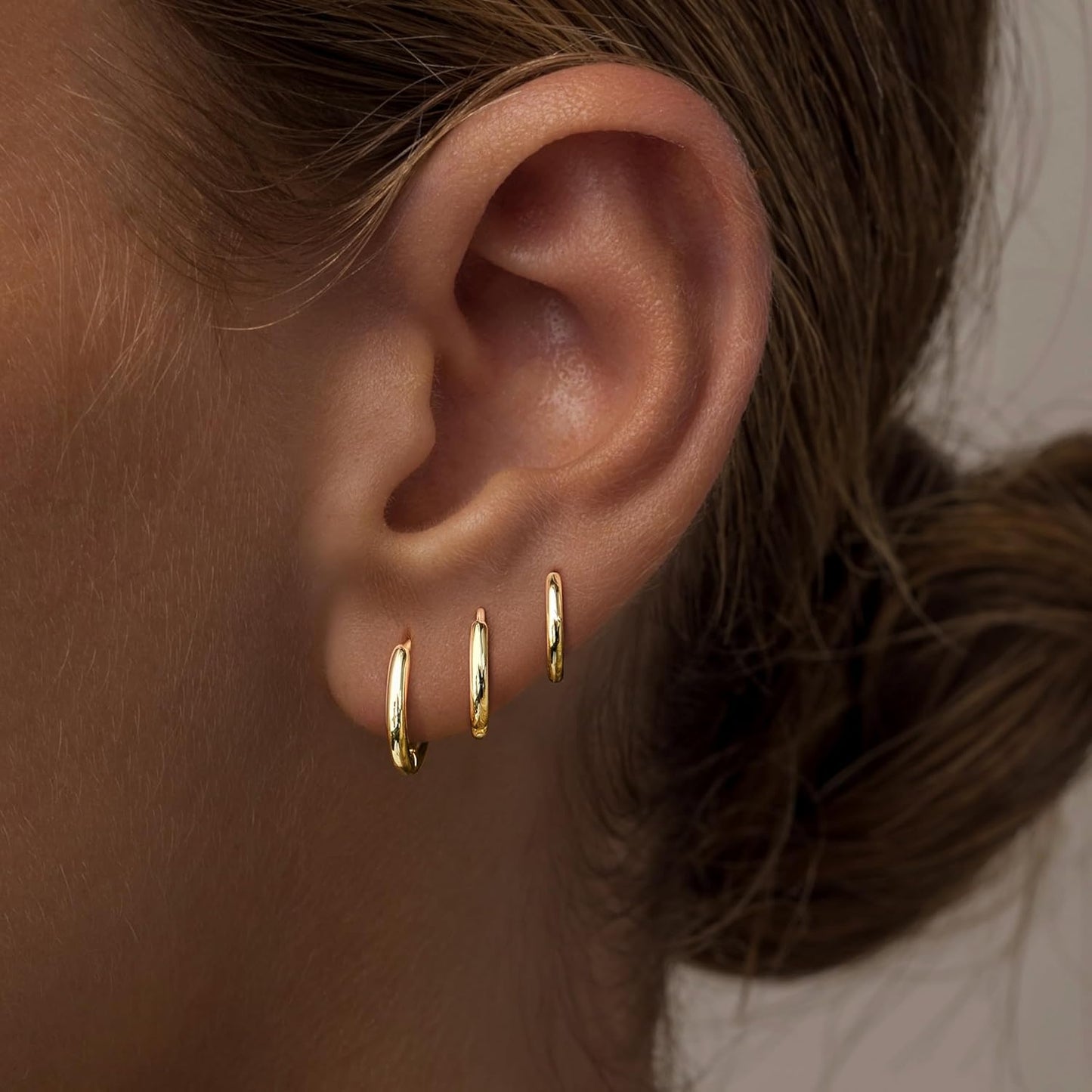 Small Sterling Silver Huggie Hoop Earrings Set for Women, 14K Gold Plated Hoops Stacks for Multiple Piercings