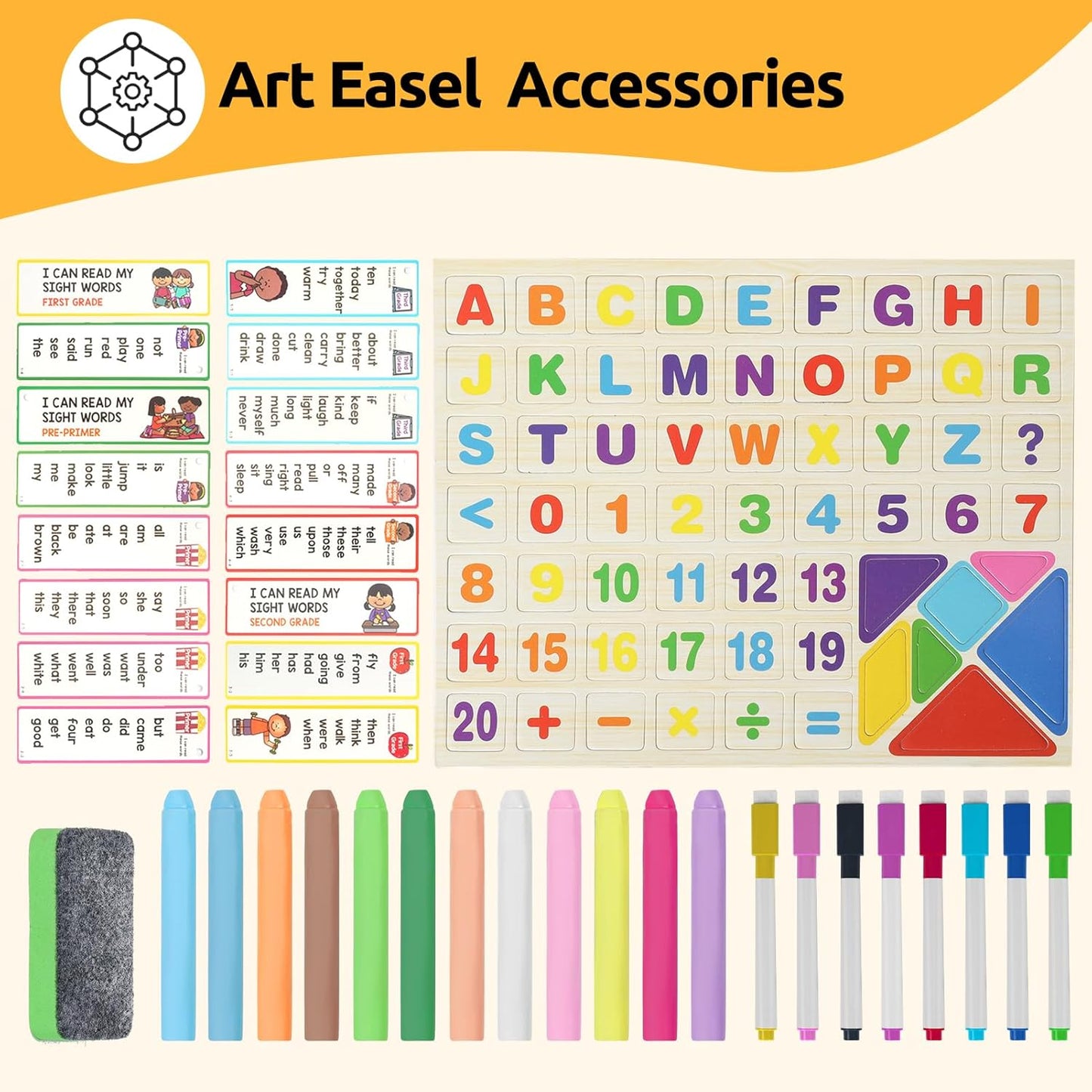 OMOMMD Tabletop Wooden Art Painting Easel for Kids 2-4, Chalkboard & Double-Sided Drawing Whiteboard for Toddlers, 4-in-1 Desk Easel with Magnetic Letters/Numbers & Flashcards Markers, Eraser
