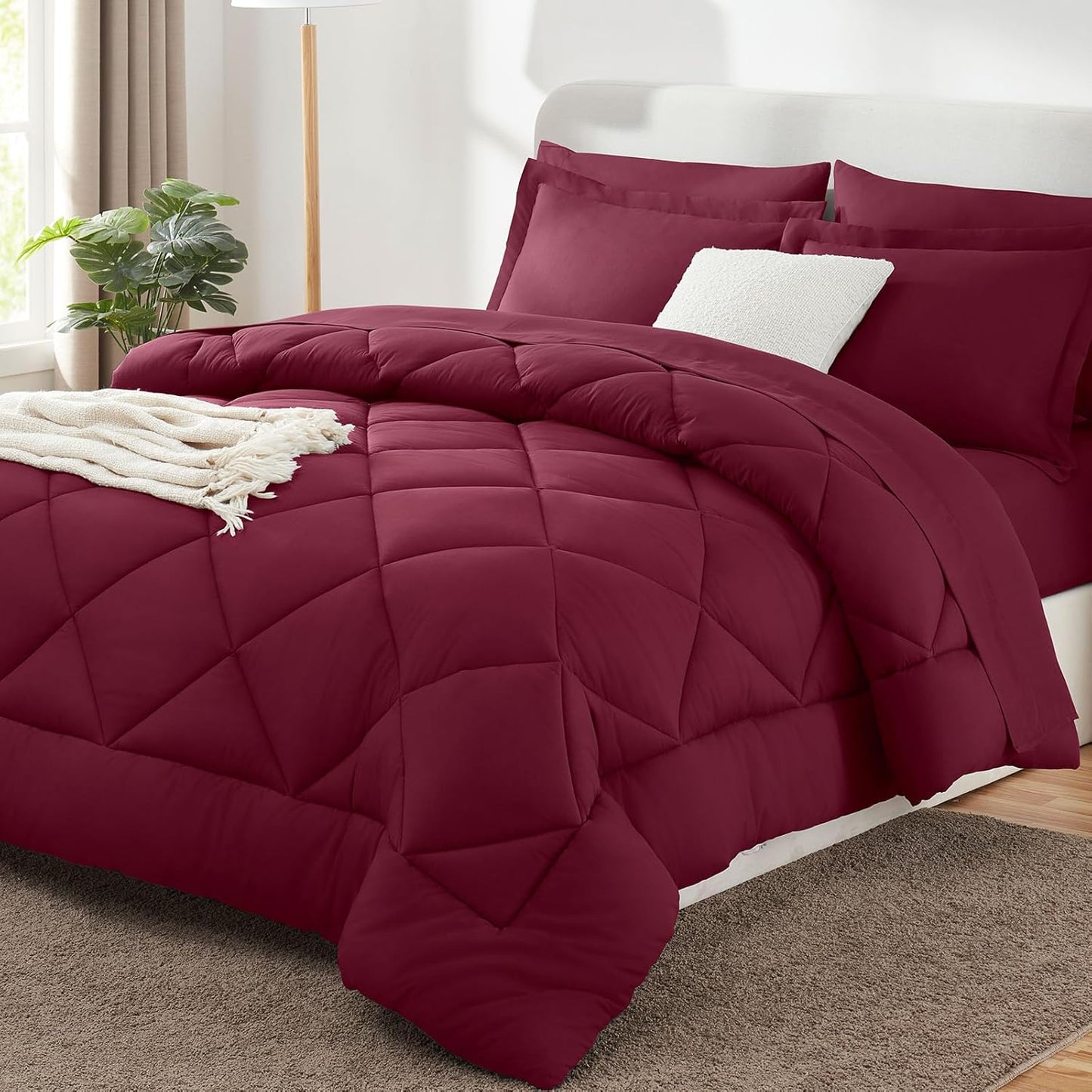 Queen Comforter Set Dark Grey - Bed in a Bag Queen Size 7 count, Luxury Soft Bed Set , Bedding Set with