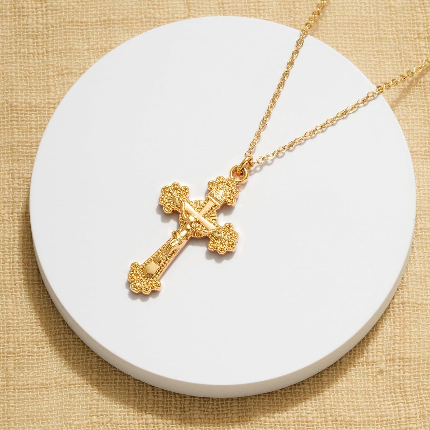 "14K Gold Plated Cross Necklace, Dainty Minimalist Faith Pendant with Prayer Chain, Tiny Religious Jewelry for Women & Men"