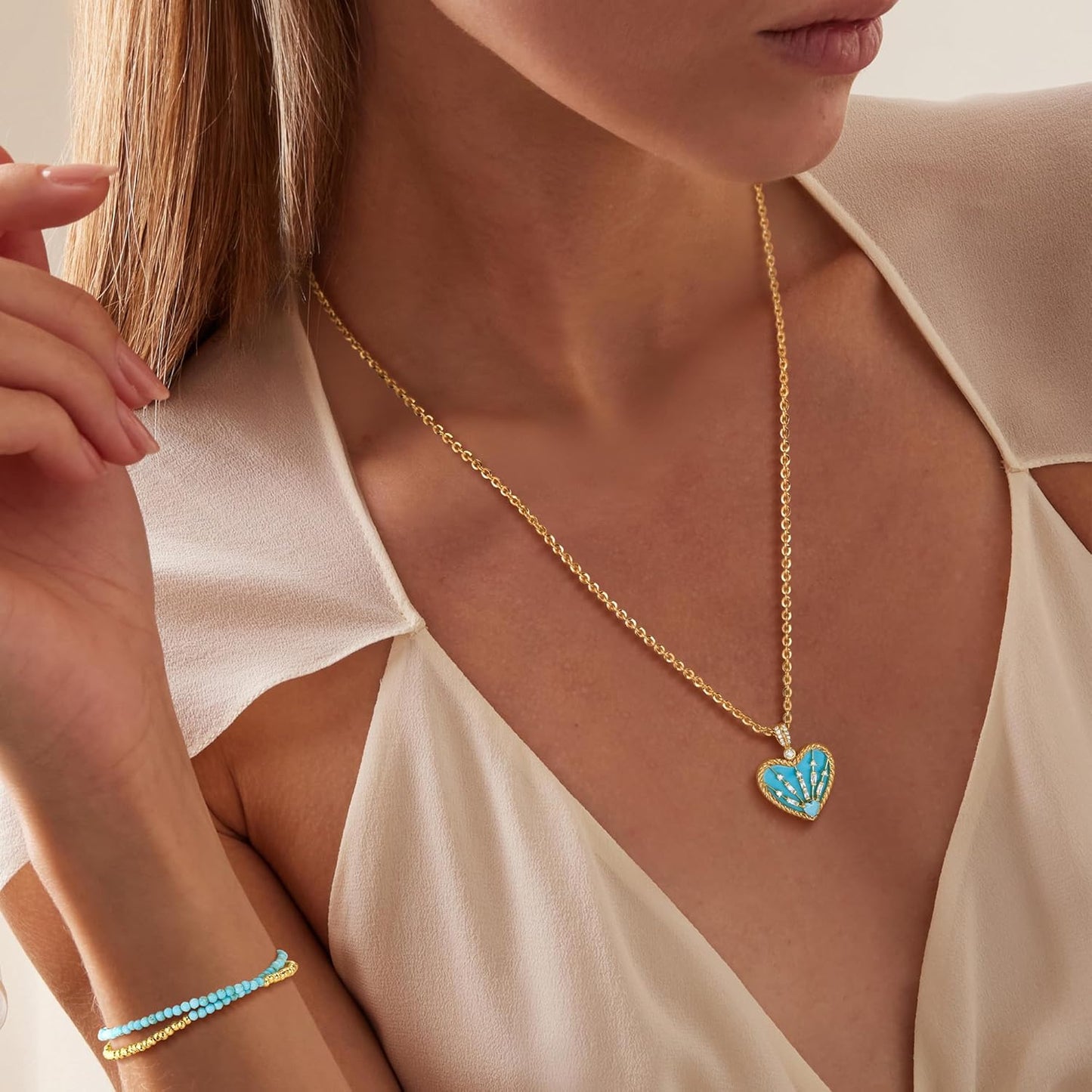 14K Gold Double-Sided Heart Necklace - Valentine's Gift for Wife/Mom, Dainty Gold Jewelry