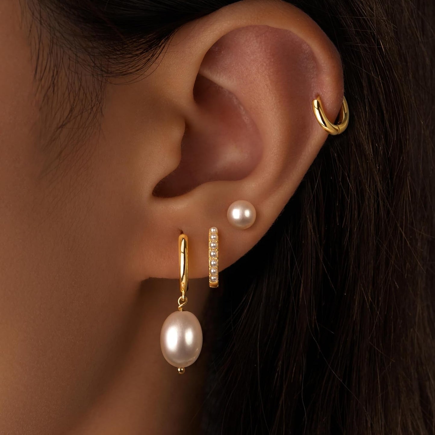 Small Gold Huggie Hoop Earrings Set for Women Men Hypoallergenic 14K Plated Stack Cartilage Earrings, Multiple Piercing