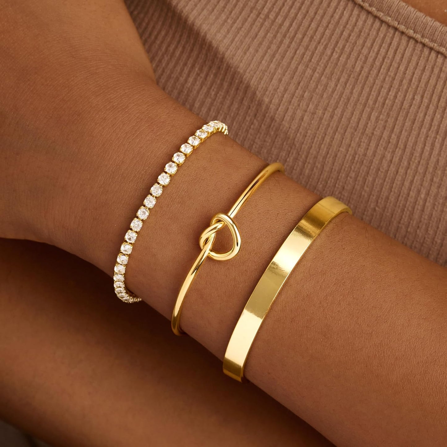 Gold Bracelets for Women Non Tarnish Dainty 14K Real Gold Plated Bangle Cuff Bracelets Stack for Women