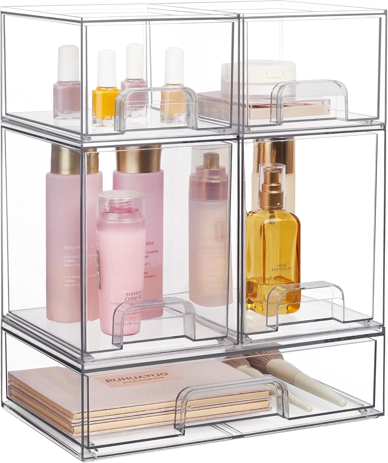 Stackable Storage Drawers Set of 5, Clear Plastic Organizer Bins for  Bottle, Supplies Storage