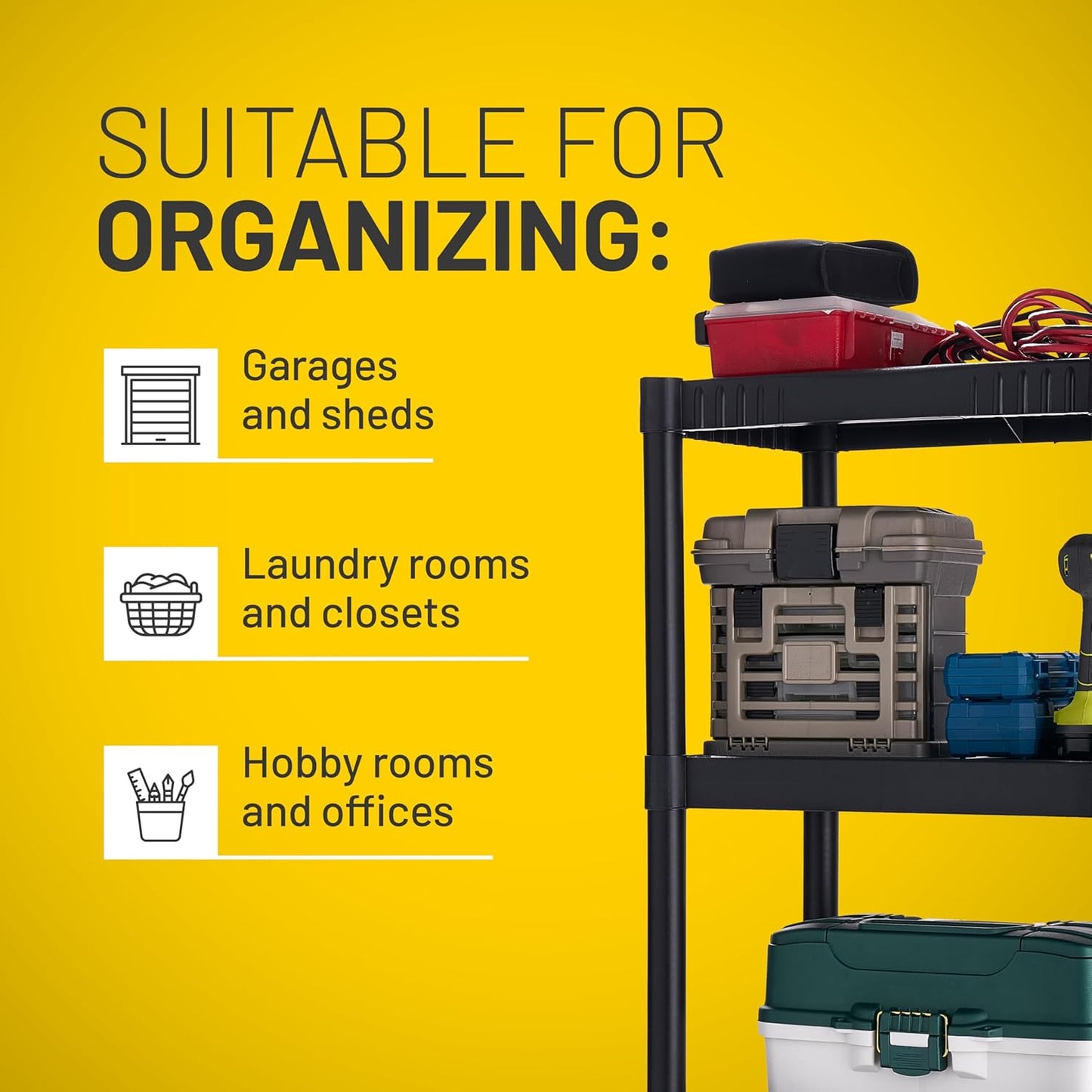 4-Shelf Plastic Storage Shelves, 48” x 23” x 14”,   Easy to Assemble, Durable Plastic Shelving Unit