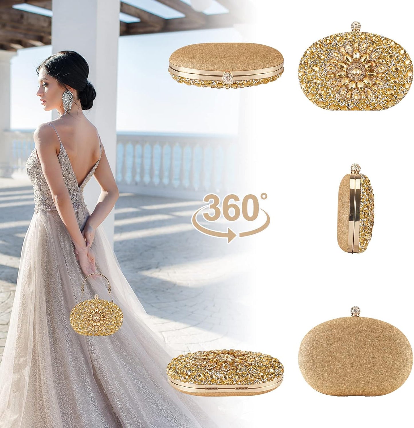 Rhinestone Evening Clutch Purses Evening Weddings,Party Purses Crystal Diamond Glitter Sparkly Handbag