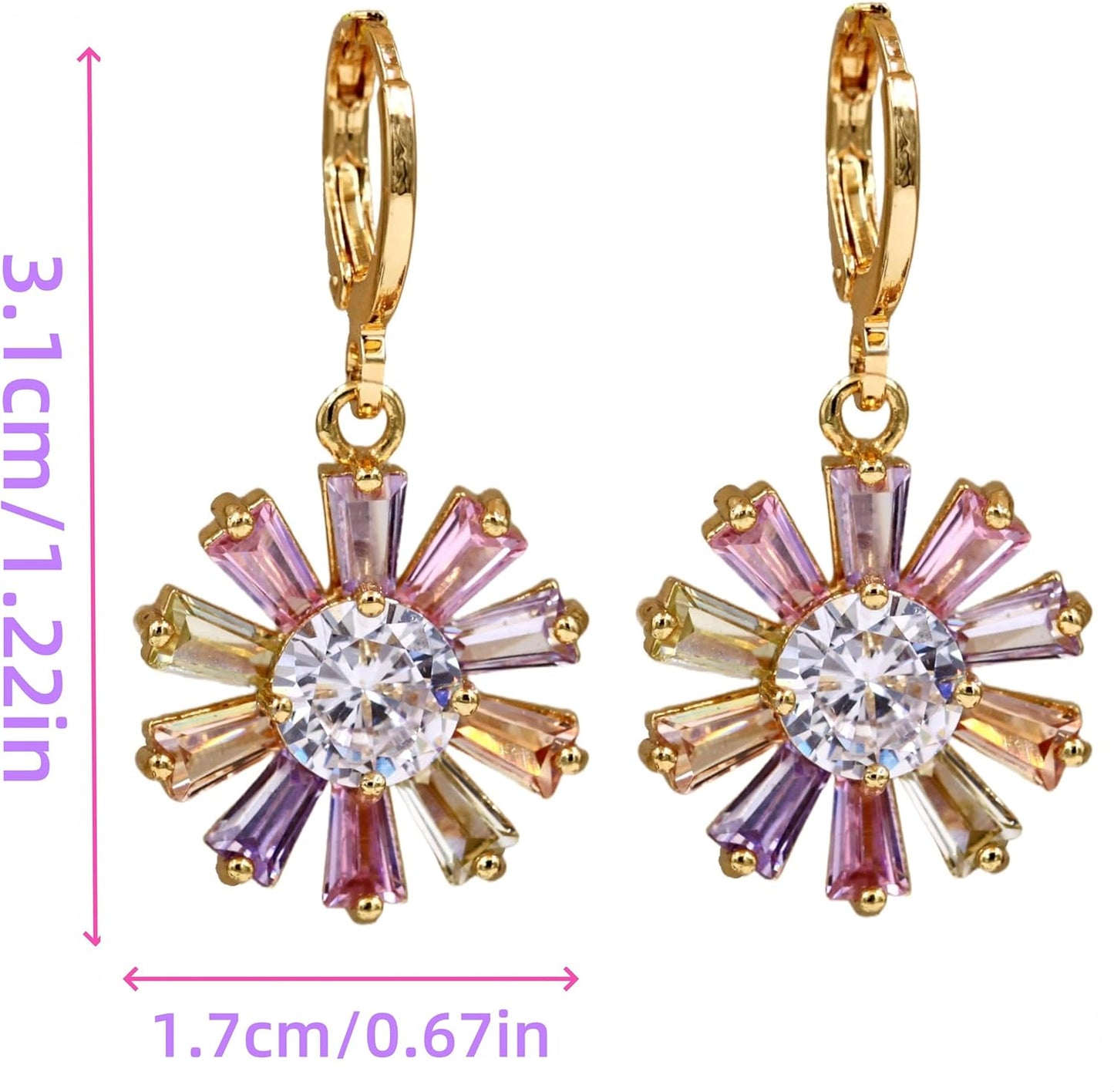 Vuskdtei18K Gold Plated Flower Dangle Earrings for Women, Hypoallergenic Cubic Zirconia Earrings, Elegant Chandelier Drop Earrings