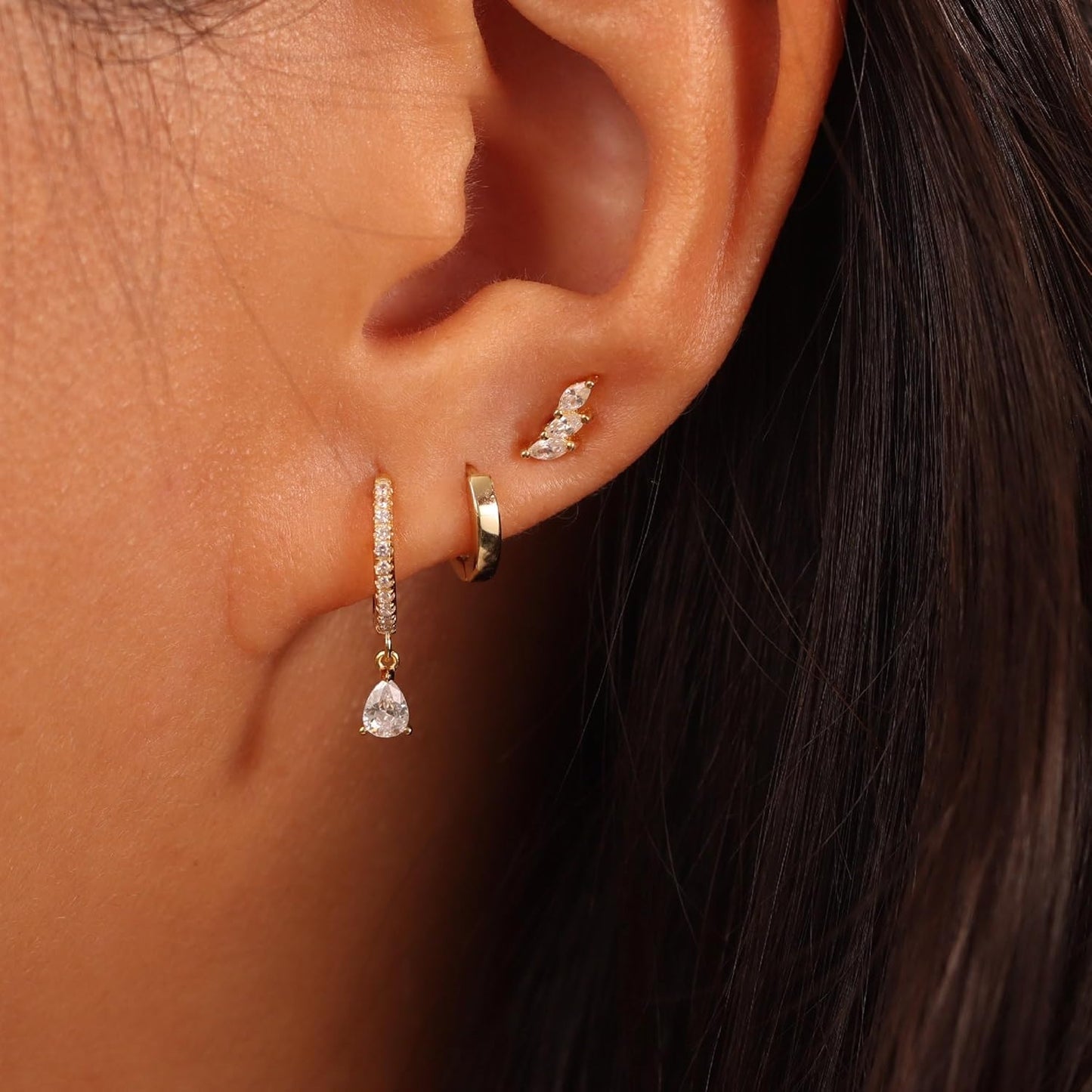 Freekiss 3 Pairs Gold Hoop Earrings Set: Dainty Stud Earrings Trendy Small 14K Gold Plated Hypoallergenic Dangle Cartilage
