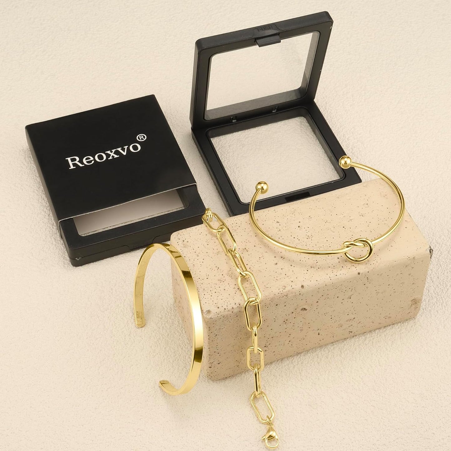 Reoxvo 14K Gold Plated Bangle Cuff Bracelets for Women Non Tarnish Gold Bracelet Stack Jewelry Set for Women Trendy