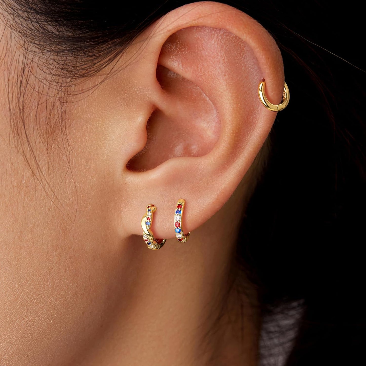 Inerney Gold Huggie Hoop Earrings Set for Women, Dainty Small Sterling Silver Earring Stacks Hypoallergenic Jewelry for Multiple Piercings