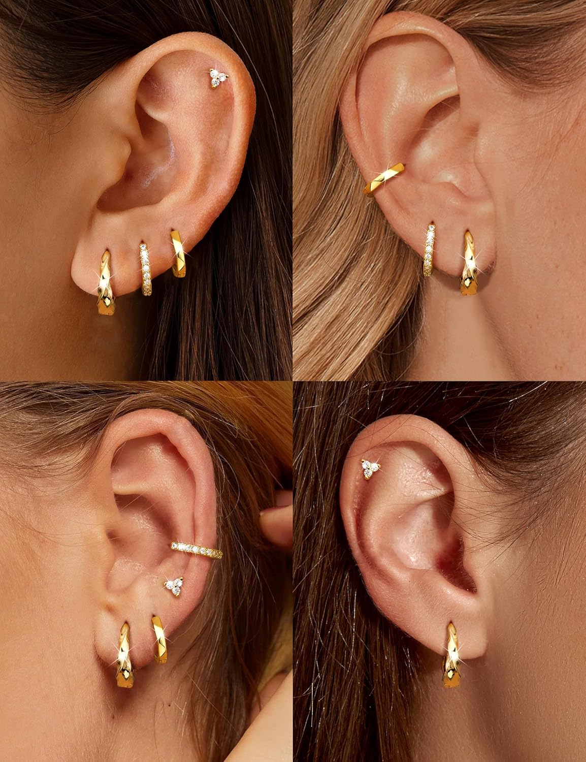 Hypoallergenic Gold Hoop Earrings for Women S925 Sterling Silver Post Chunky Cartilage Earring Stacks Non Tarnish 14K Gold Filled Small