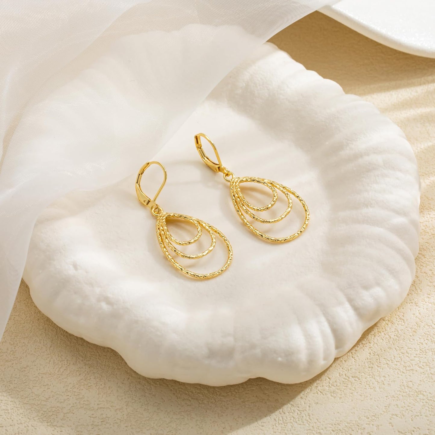 Gold Dangle Earrings for Women, 14K Gold Plated LightweightTeardrop Drop Earrings, Trendy Leverback Minimalist Jewelry for